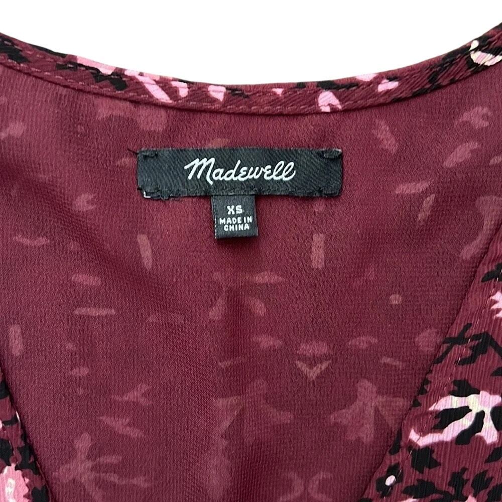 Madewell Georgette Flutter-Sleeve Peplum Paisley Dark Fig Top Size XS🍷✨ 🍂 - Picture 9 of 12